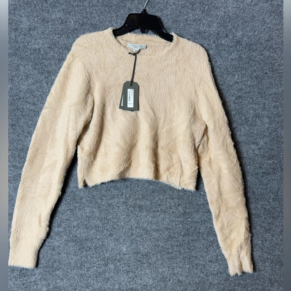 ALLSAINTS Megan Faux Fur Sweater Crew Neck, Caramel Brown - Size Large (L), NWT